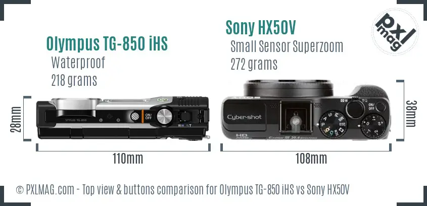 Olympus TG-850 iHS vs Sony HX50V top view buttons comparison