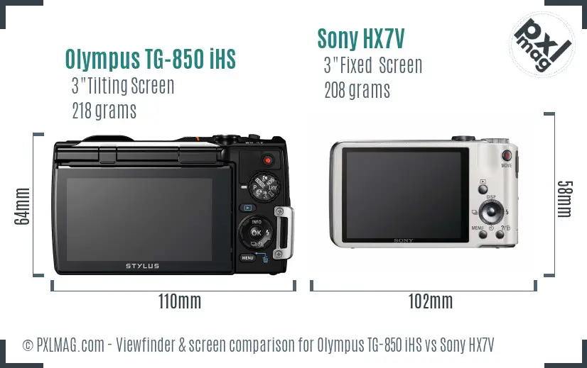 Olympus TG-850 iHS vs Sony HX7V Screen and Viewfinder comparison