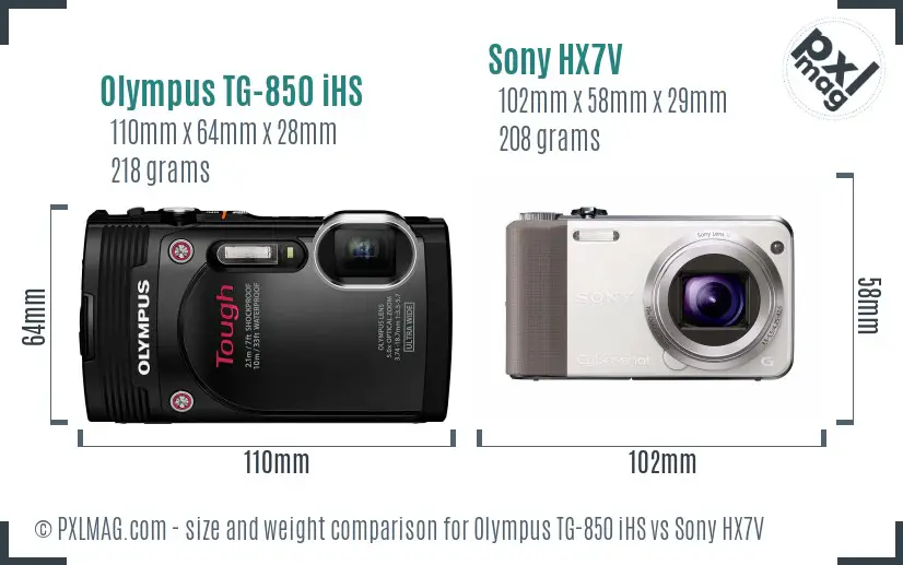Olympus TG-850 iHS vs Sony HX7V size comparison