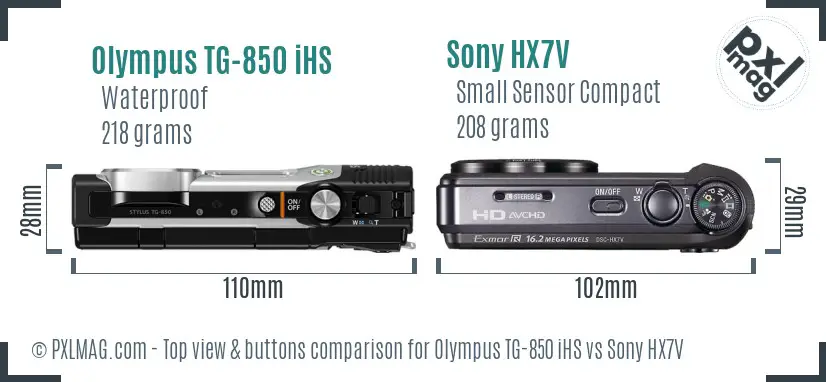 Olympus TG-850 iHS vs Sony HX7V top view buttons comparison