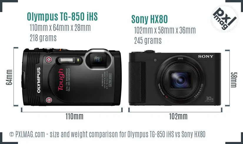 Olympus TG-850 iHS vs Sony HX80 size comparison