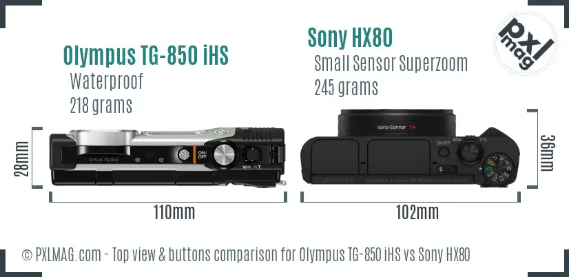 Olympus TG-850 iHS vs Sony HX80 top view buttons comparison