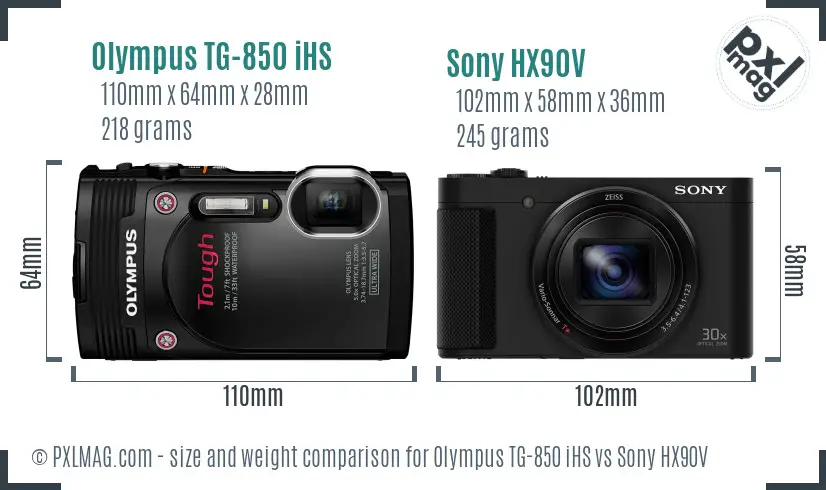 Olympus TG-850 iHS vs Sony HX90V size comparison