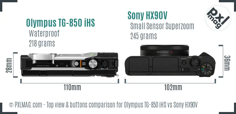 Olympus TG-850 iHS vs Sony HX90V top view buttons comparison