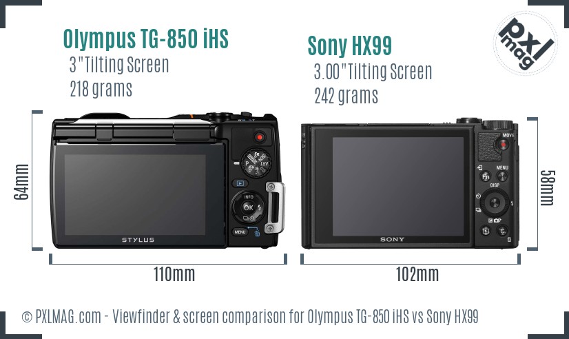 Olympus TG-850 iHS vs Sony HX99 Screen and Viewfinder comparison
