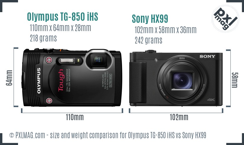 Olympus TG-850 iHS vs Sony HX99 size comparison