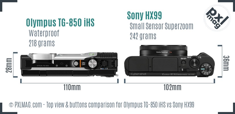Olympus TG-850 iHS vs Sony HX99 top view buttons comparison