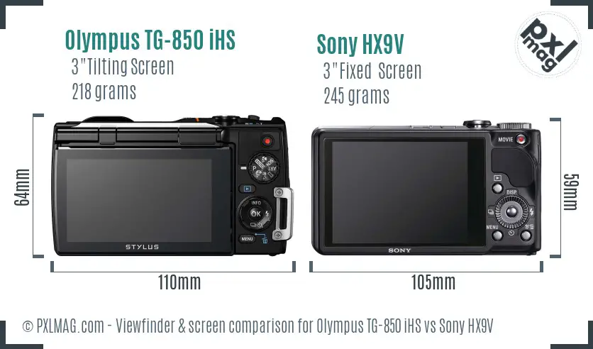 Olympus TG-850 iHS vs Sony HX9V Screen and Viewfinder comparison