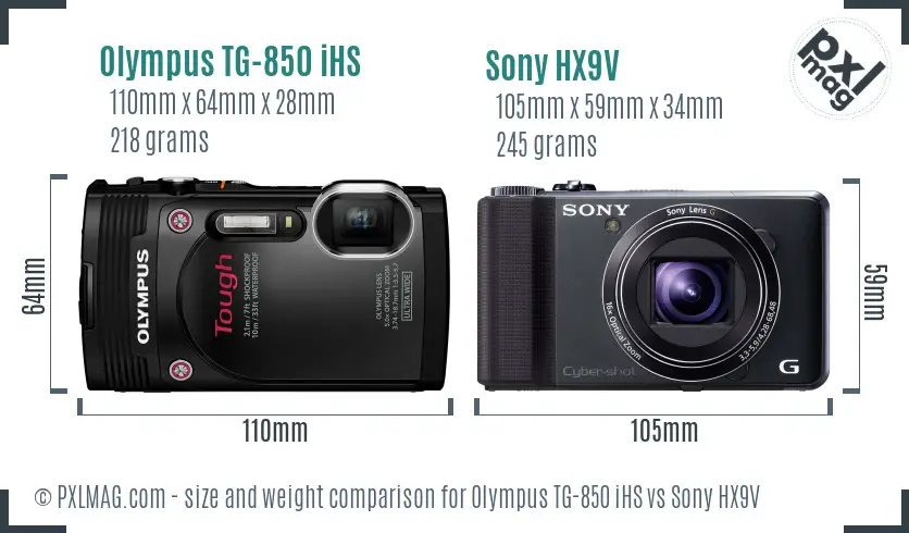 Olympus TG-850 iHS vs Sony HX9V size comparison
