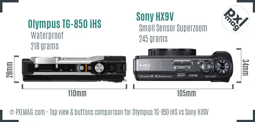 Olympus TG-850 iHS vs Sony HX9V top view buttons comparison