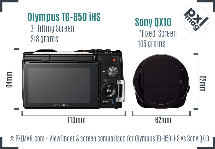 Olympus TG-850 iHS vs Sony QX10 Screen and Viewfinder comparison