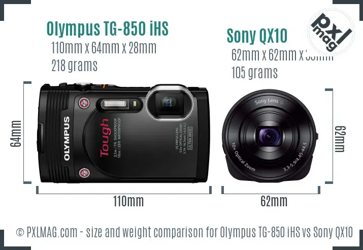 Olympus TG-850 iHS vs Sony QX10 size comparison