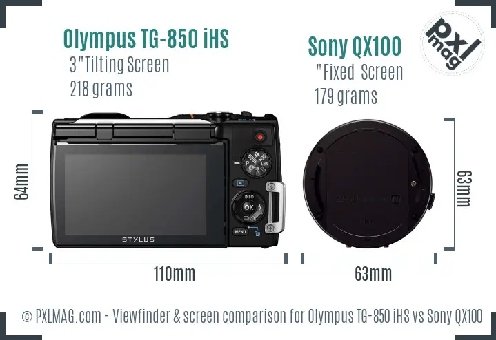 Olympus TG-850 iHS vs Sony QX100 Screen and Viewfinder comparison