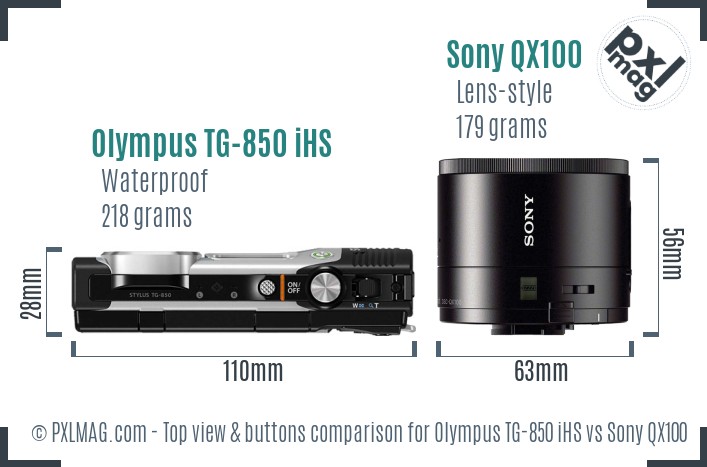 Olympus TG-850 iHS vs Sony QX100 top view buttons comparison
