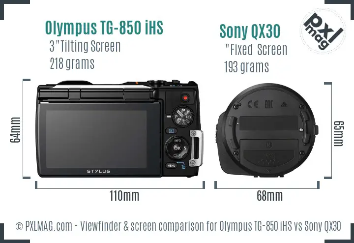 Olympus TG-850 iHS vs Sony QX30 Screen and Viewfinder comparison