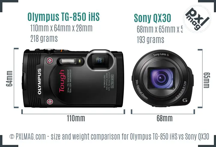 Olympus TG-850 iHS vs Sony QX30 size comparison
