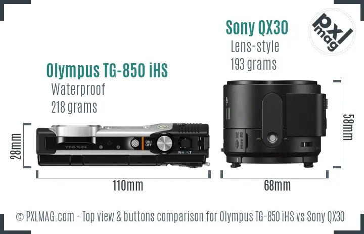 Olympus TG-850 iHS vs Sony QX30 top view buttons comparison