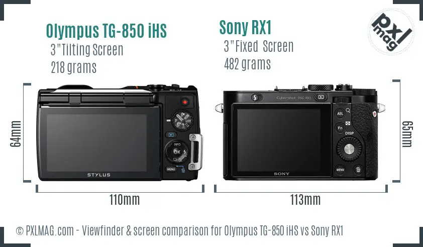 Olympus TG-850 iHS vs Sony RX1 Screen and Viewfinder comparison