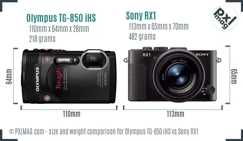 Olympus TG-850 iHS vs Sony RX1 size comparison