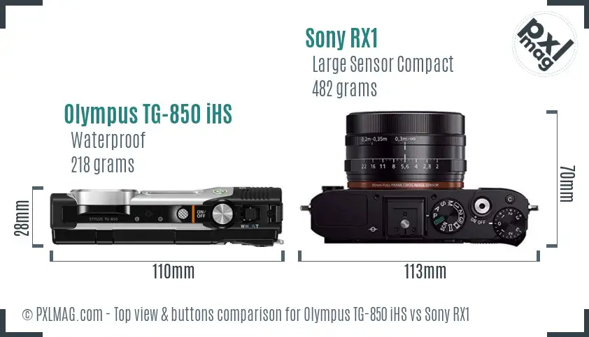 Olympus TG-850 iHS vs Sony RX1 top view buttons comparison