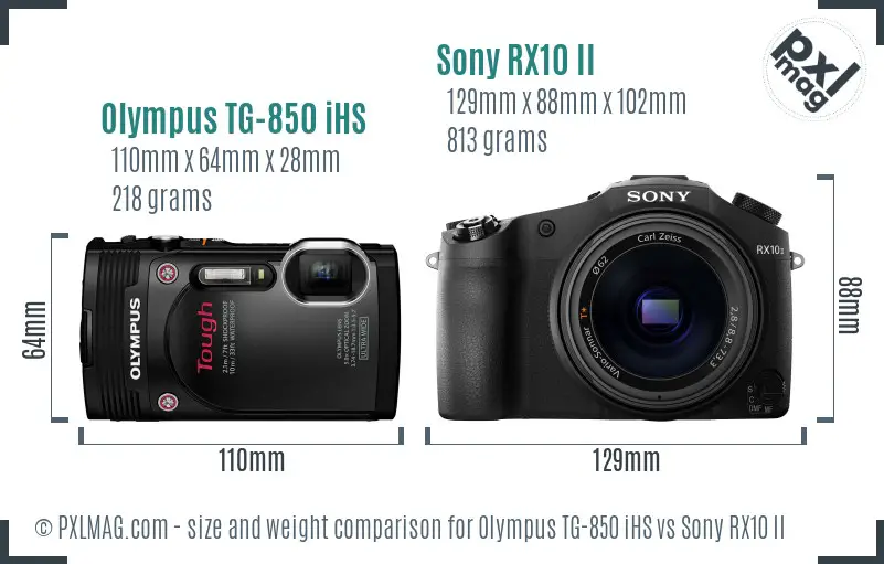 Olympus TG-850 iHS vs Sony RX10 II size comparison