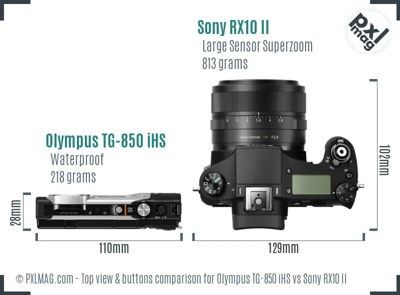 Olympus TG-850 iHS vs Sony RX10 II top view buttons comparison