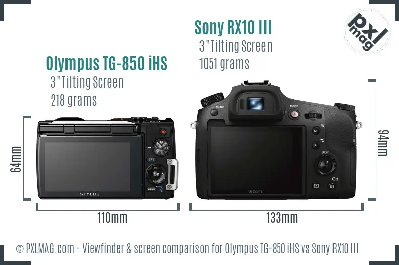 Olympus TG-850 iHS vs Sony RX10 III Screen and Viewfinder comparison