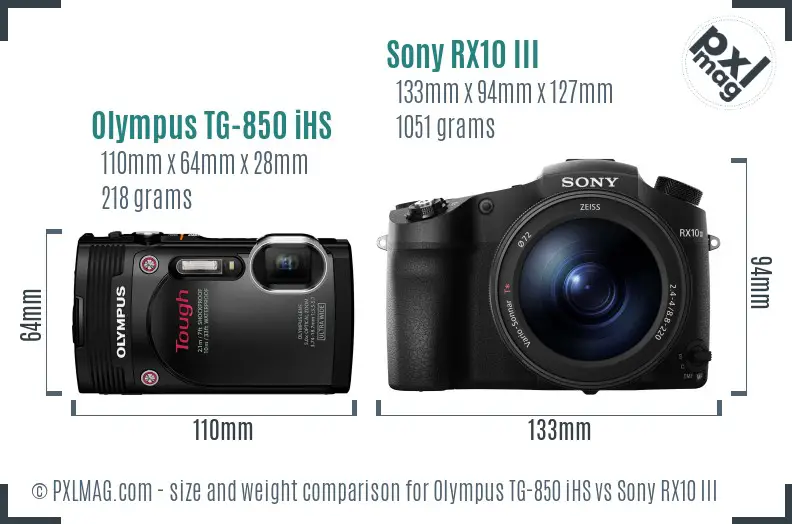 Olympus TG-850 iHS vs Sony RX10 III size comparison
