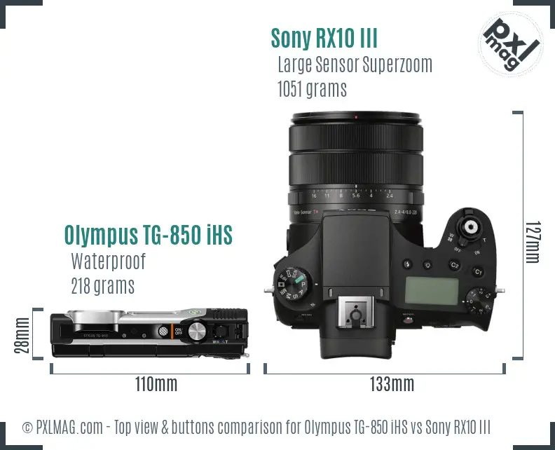 Olympus TG-850 iHS vs Sony RX10 III top view buttons comparison