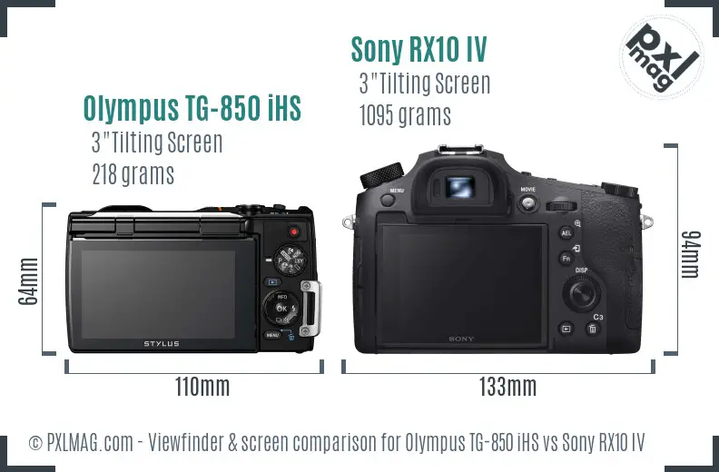 Olympus TG-850 iHS vs Sony RX10 IV Screen and Viewfinder comparison