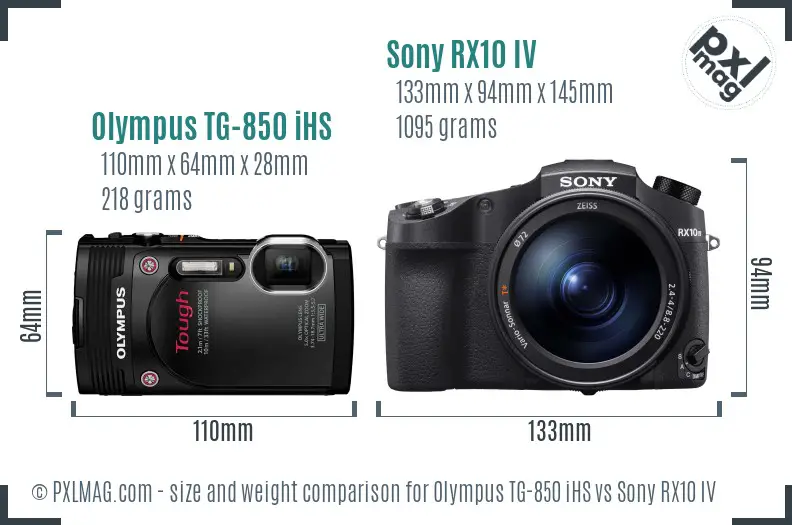 Olympus TG-850 iHS vs Sony RX10 IV size comparison