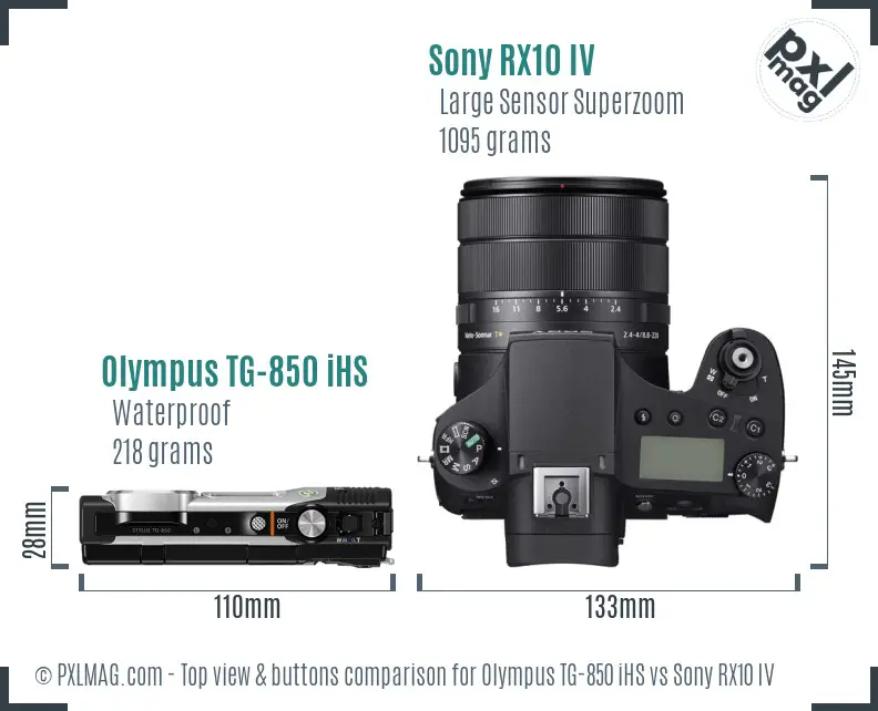 Olympus TG-850 iHS vs Sony RX10 IV top view buttons comparison