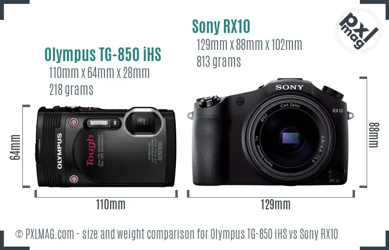 Olympus TG-850 iHS vs Sony RX10 size comparison