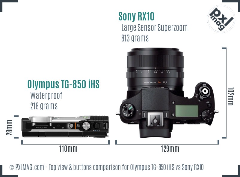 Olympus TG-850 iHS vs Sony RX10 top view buttons comparison