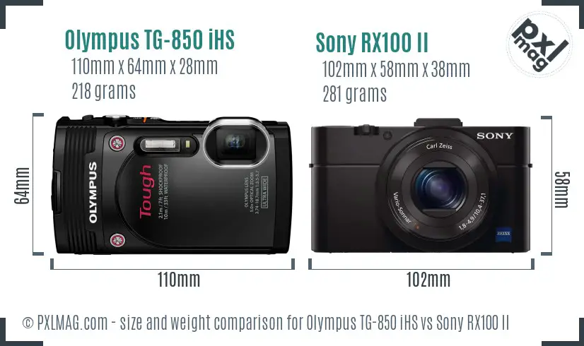 Olympus TG-850 iHS vs Sony RX100 II size comparison