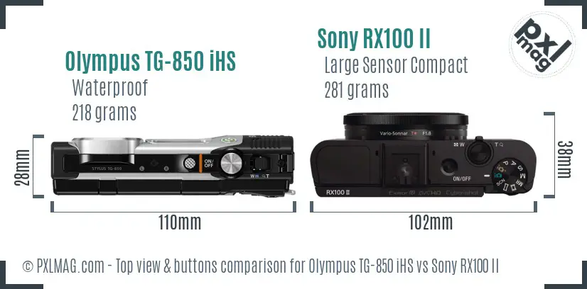 Olympus TG-850 iHS vs Sony RX100 II top view buttons comparison