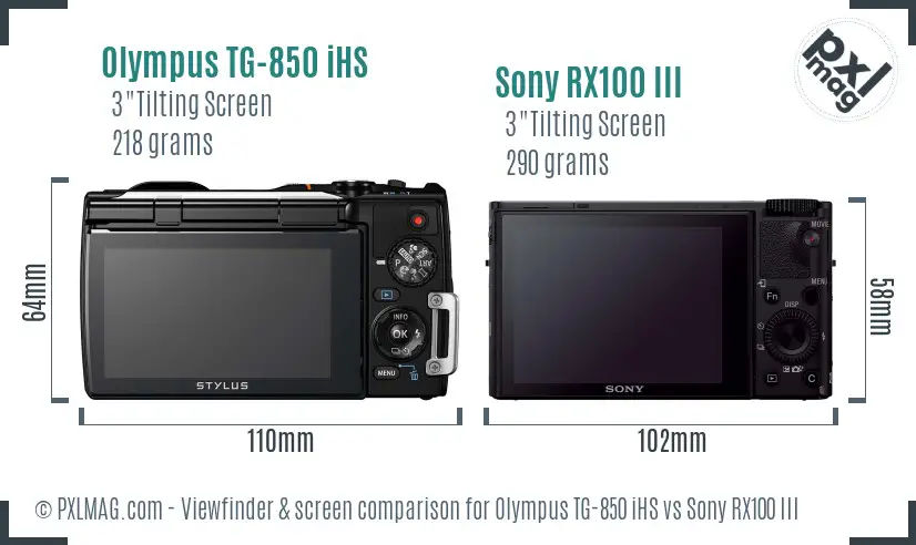 Olympus TG-850 iHS vs Sony RX100 III Screen and Viewfinder comparison