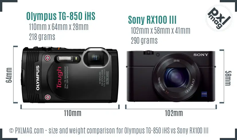 Olympus TG-850 iHS vs Sony RX100 III size comparison