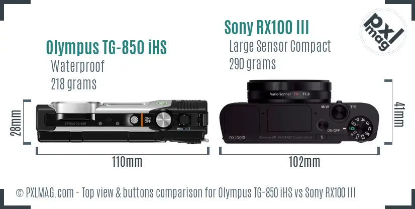 Olympus TG-850 iHS vs Sony RX100 III top view buttons comparison