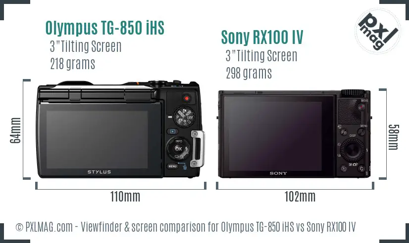 Olympus TG-850 iHS vs Sony RX100 IV Screen and Viewfinder comparison