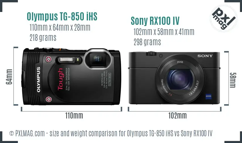 Olympus TG-850 iHS vs Sony RX100 IV size comparison