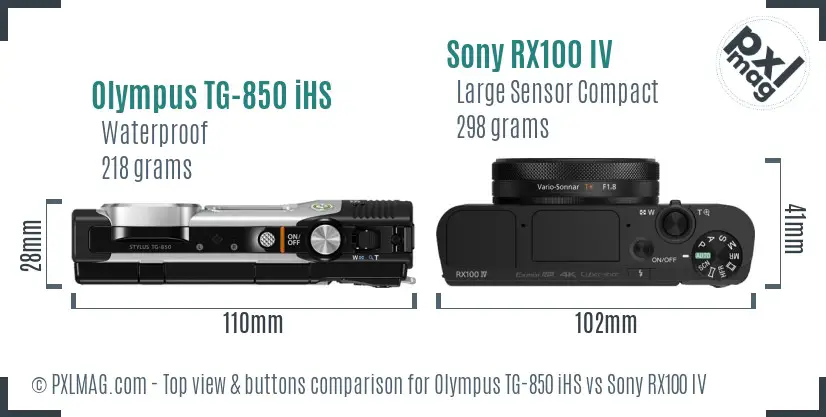Olympus TG-850 iHS vs Sony RX100 IV top view buttons comparison