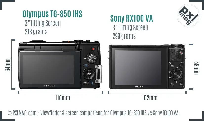 Olympus TG-850 iHS vs Sony RX100 VA Screen and Viewfinder comparison