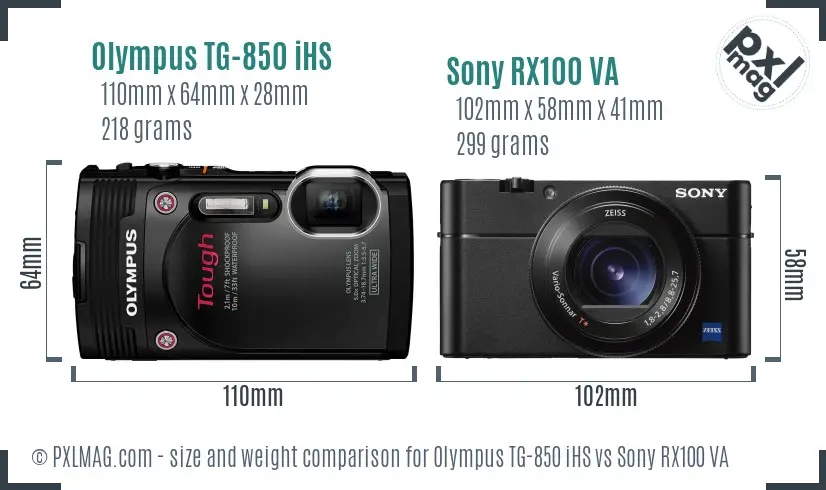 Olympus TG-850 iHS vs Sony RX100 VA size comparison