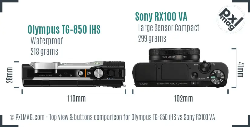 Olympus TG-850 iHS vs Sony RX100 VA top view buttons comparison