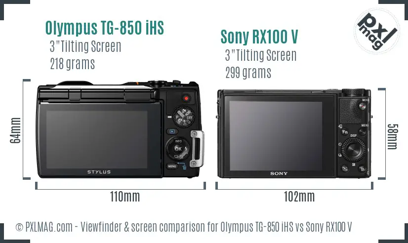 Olympus TG-850 iHS vs Sony RX100 V Screen and Viewfinder comparison