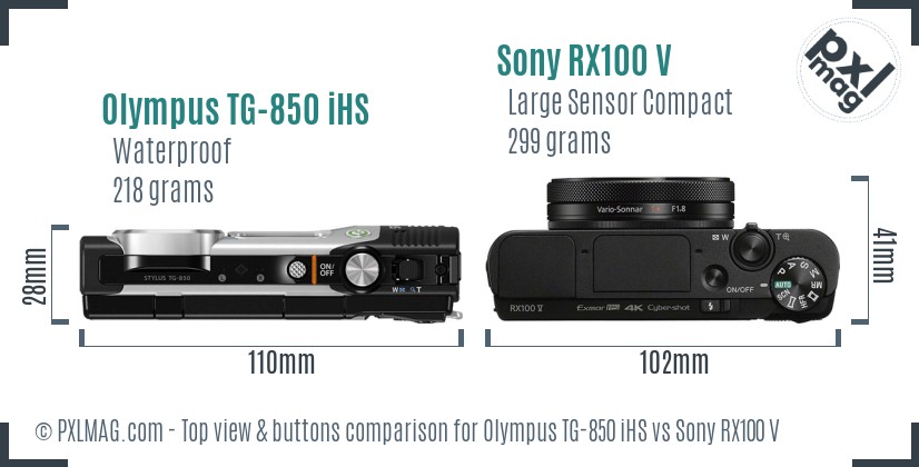 Olympus TG-850 iHS vs Sony RX100 V top view buttons comparison