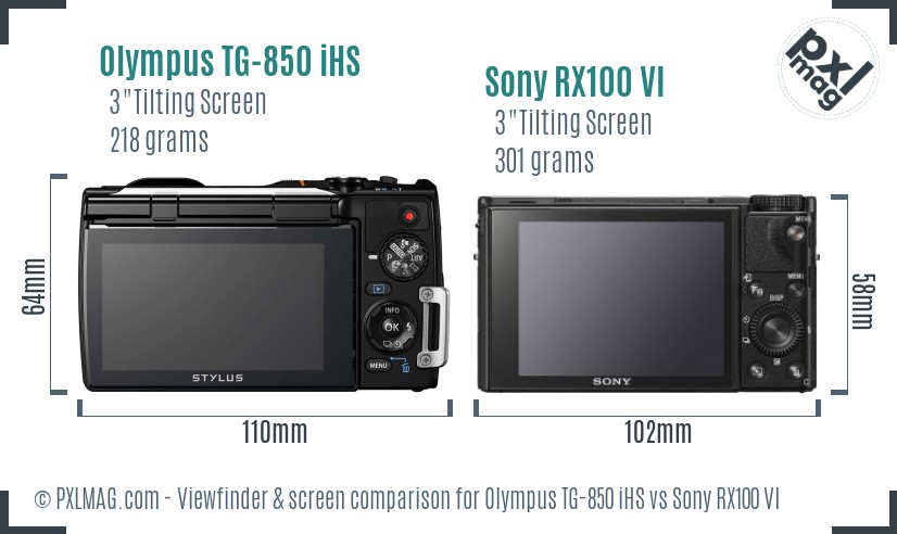 Olympus TG-850 iHS vs Sony RX100 VI Screen and Viewfinder comparison