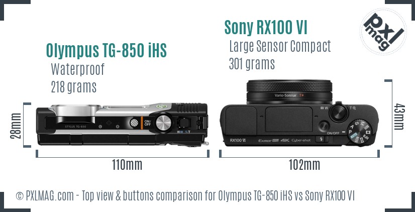 Olympus TG-850 iHS vs Sony RX100 VI top view buttons comparison