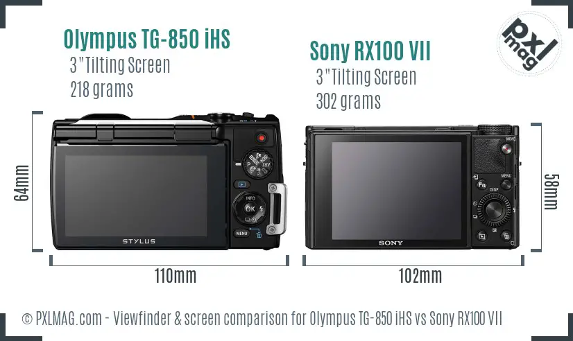 Olympus TG-850 iHS vs Sony RX100 VII Screen and Viewfinder comparison